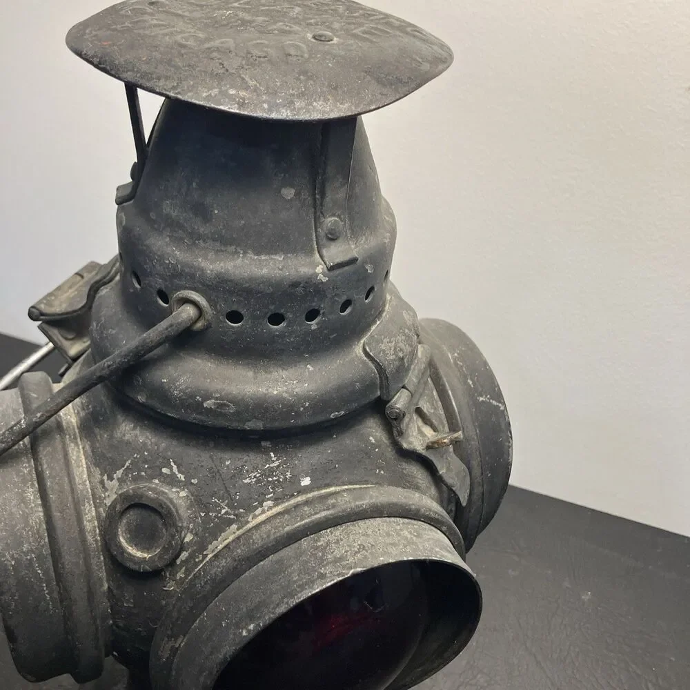 Vintage CHICAGO Adlake - Non-Sweating Railroad Switch Lamp Train Red Blue 4 Lens